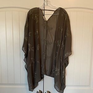 Maurices Kimono Olive Green Sheer Embroidered Floral